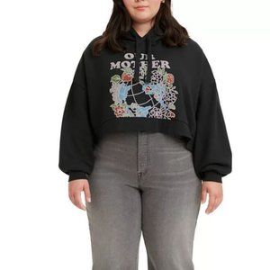 Junior Women’s Plus Size Levi's Cropped Prism Hoodie our Mother Caviar 1X NEW